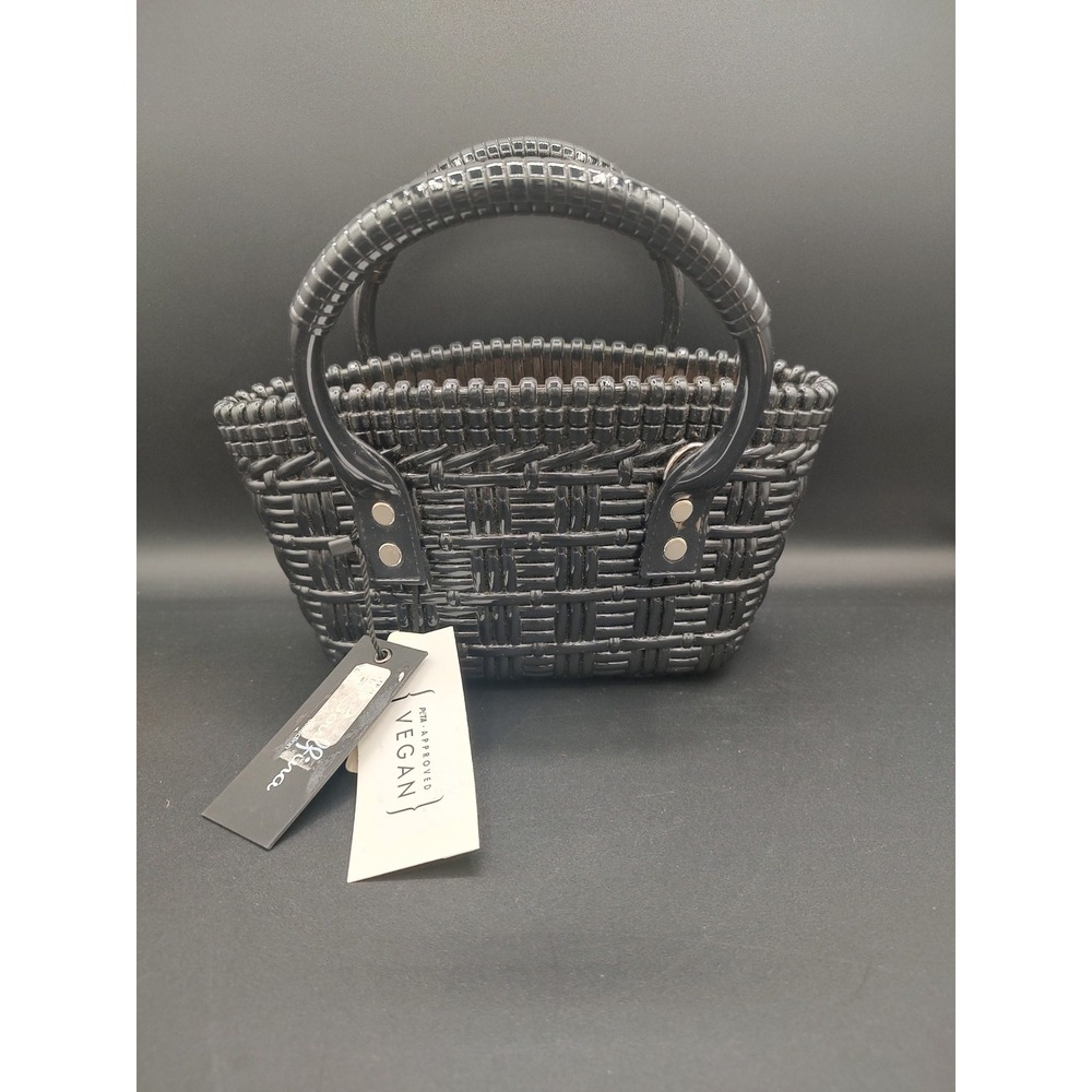 Soulfina Collection Black Jelly Basket Bag Woven Vegan Mini Tote PETA Approved